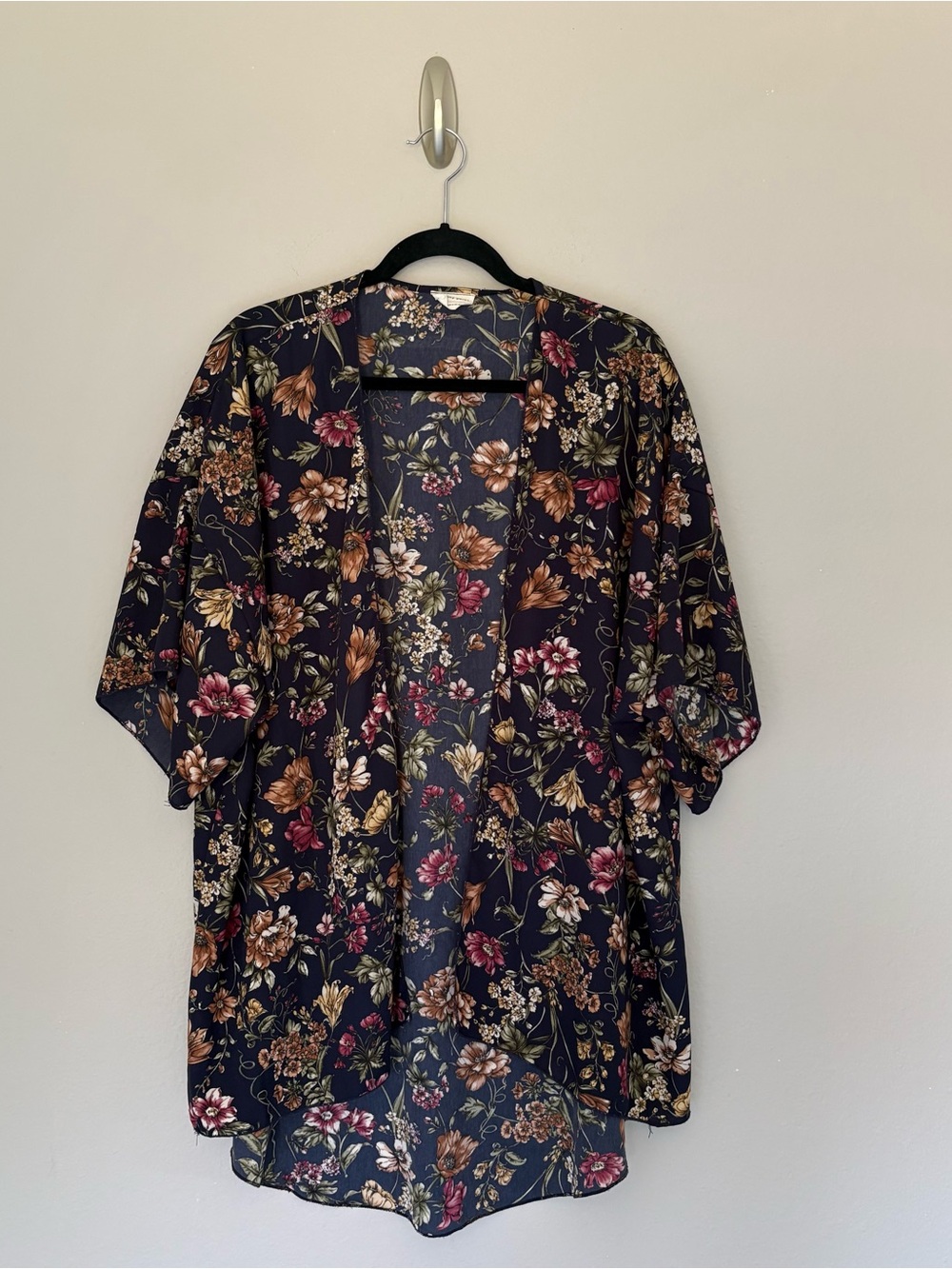 Emory Park Navy Fall Floral Open Front Kimono Duster One Size
